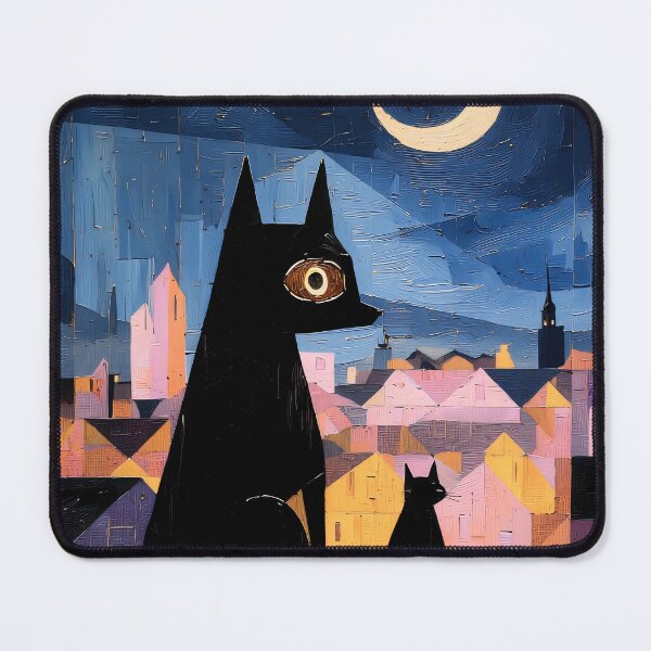 Item preview, Rooftop Moonlight Art Print | Dog and Cat Cityscape Painting | Crescent Moon Wall Art designed and sold by ThingsCatsDo.