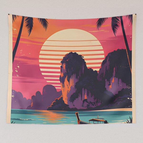 Item preview, Railay Beach Thailand Vintage  Travel Poster Tropical Coastal Wall Art designed and sold by Spirit of Siam.