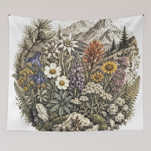 Item preview, Wall Art - Postcard - T-shirt: Alpine Wildflower Mountain Majesty designed and sold by ForeverPrintsOK.