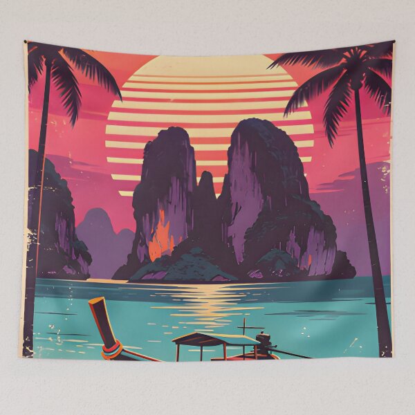 Item preview, Railay Beach Thailand Vintage Travel Poster Tropical Coastal Wall Art designed and sold by Spirit of Siam.