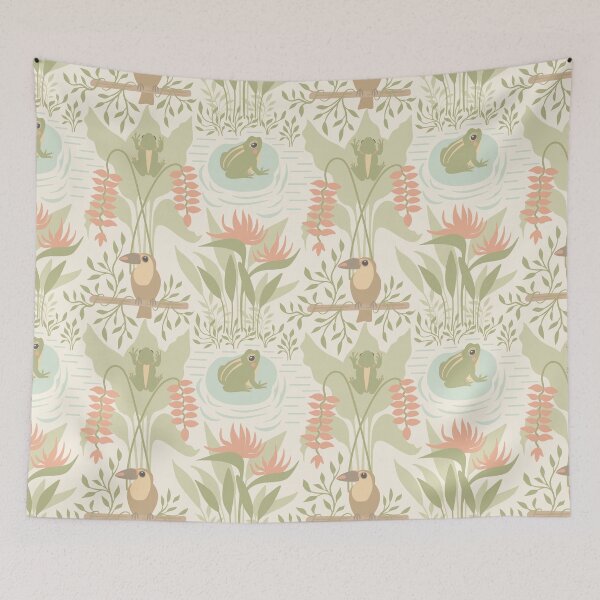 Item preview, Soft Pastel Jungle Frogs & Birds Pattern designed and sold by Kozee.