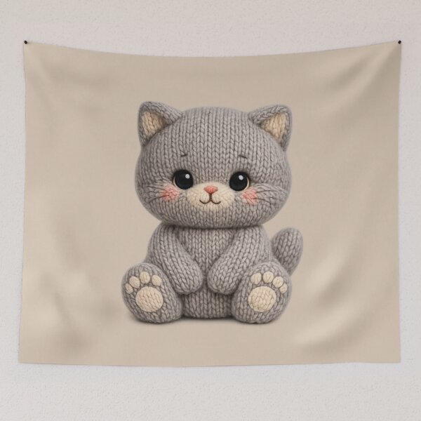 Item preview, Cute Knitted Grey British Shorthair Kitten Plush | Kawaii Handmade Crochet Cottagecore designed and sold by Moons Studio.