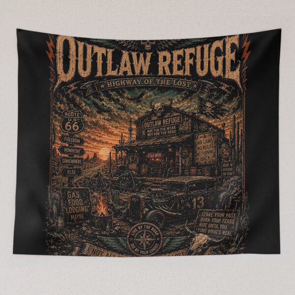 Item preview, OUTLAW REFUGE | Vintage Western Biker T-Shirt | Highway Of The Lost | RetroCrypt Studio designed and sold by RetroCrypt Studio.