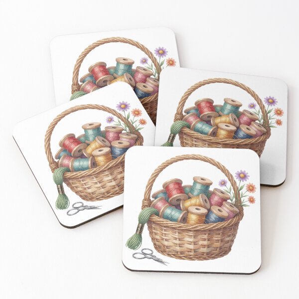 Aperçu de l'œuvre Embroidery Floss Basket Sewing Craft Illustration créée et vendue par AillustriaAK.