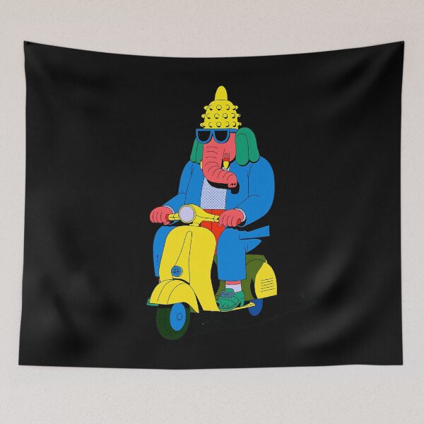 Item preview, Ganesha Riding Retro Scooter Blue Suit Pop Art designed and sold by PANNARUK THAILAND.