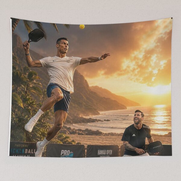 Item preview, Ronaldo and Messi Epic Beach Pickleball Match Desk Mat designed and sold by mo-carnival.