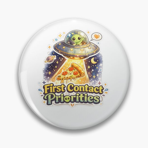 Item preview, First Contact Priorities – Cute UFO Pizza Alien Funny Cartoon T-Shirt designed and sold by NarpLTD.