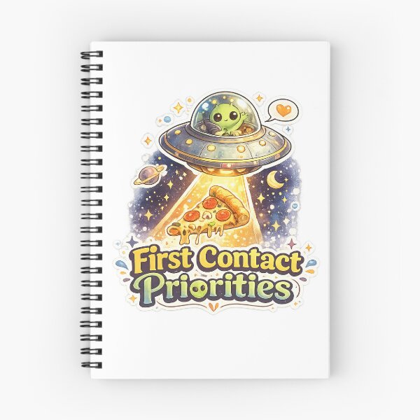 Item preview, First Contact Priorities – Cute UFO Pizza Alien Funny Cartoon T-Shirt designed and sold by NarpLTD.