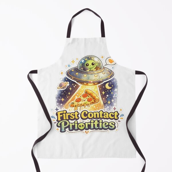 Item preview, First Contact Priorities – Cute UFO Pizza Alien Funny Cartoon T-Shirt designed and sold by NarpLTD.