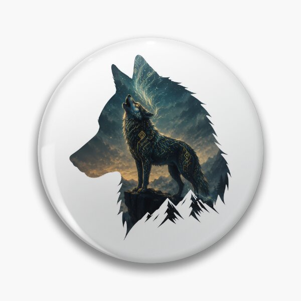 Item preview, Mystical Howling Wolf with Glowing Runes | Spirit Animal Art Print designed and sold by AbderraimArt.