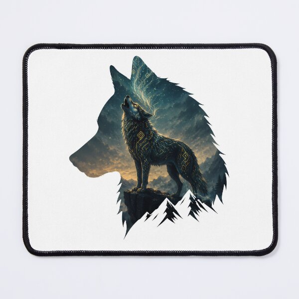 Item preview, Mystical Howling Wolf with Glowing Runes | Spirit Animal Art Print designed and sold by AbderraimArt.
