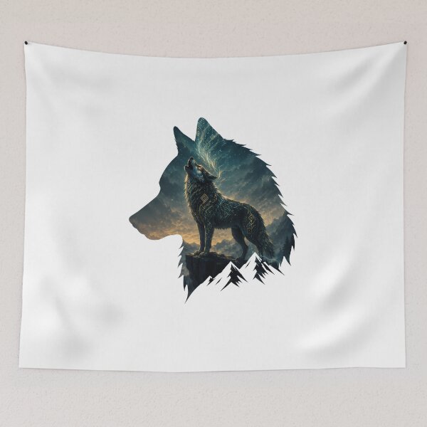 Item preview, Mystical Howling Wolf with Glowing Runes | Spirit Animal Art Print designed and sold by AbderraimArt.