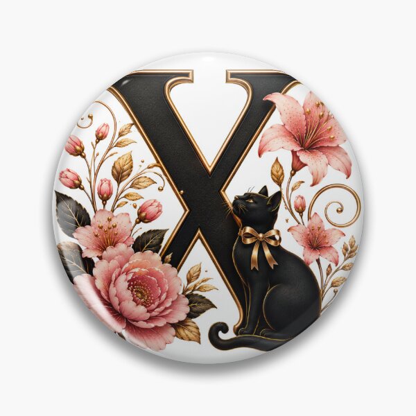 Item preview, Floral Letter X with Black Cat | Elegant Botanical Monogram | Vintage Alphabet Design designed and sold by MoodLay.