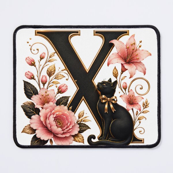 Item preview, Floral Letter X with Black Cat | Elegant Botanical Monogram | Vintage Alphabet Design designed and sold by MoodLay.