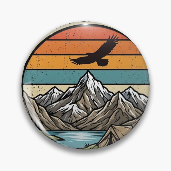 Item preview, The Mountains Are Calling Vintage Retro Camping Sunset Badge designed and sold by PACS0011.