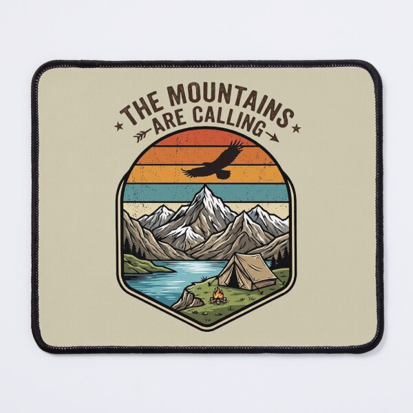 Item preview, The Mountains Are Calling Vintage Retro Camping Sunset Badge designed and sold by PACS0011.