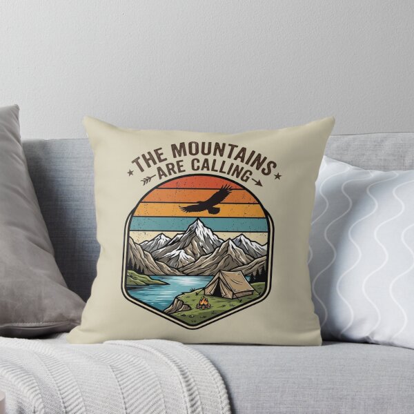 Item preview, The Mountains Are Calling Vintage Retro Camping Sunset Badge designed and sold by PACS0011.