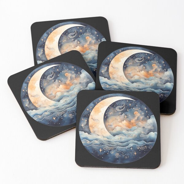 Item preview, Celestial Moon Stars Clouds Watercolour Design designed and sold by *~*MagicCorner*~*.
