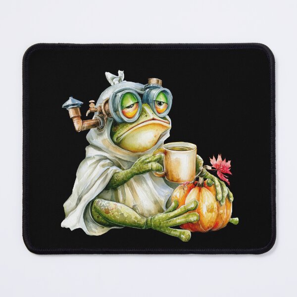 Item preview, Tired Halloween Frog With Coffee and Pumpkin designed and sold by VikArt7.