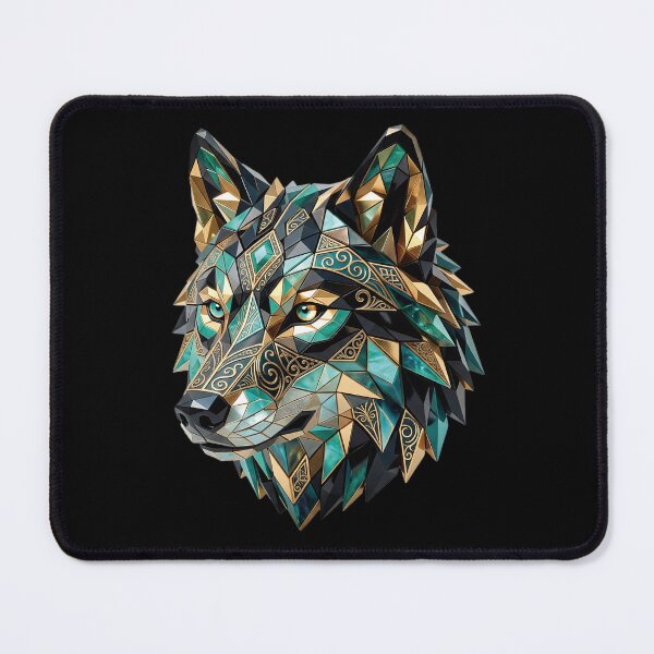 Item preview, Geometric Emerald & Gold Mosaic Wolf designed and sold by Diego Bessa.