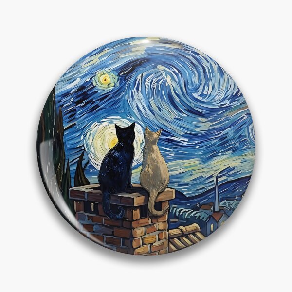 Item preview, VAN CATS. Cats Gazing at Starry Night Impressionist Art designed and sold by ToxicInkArt.