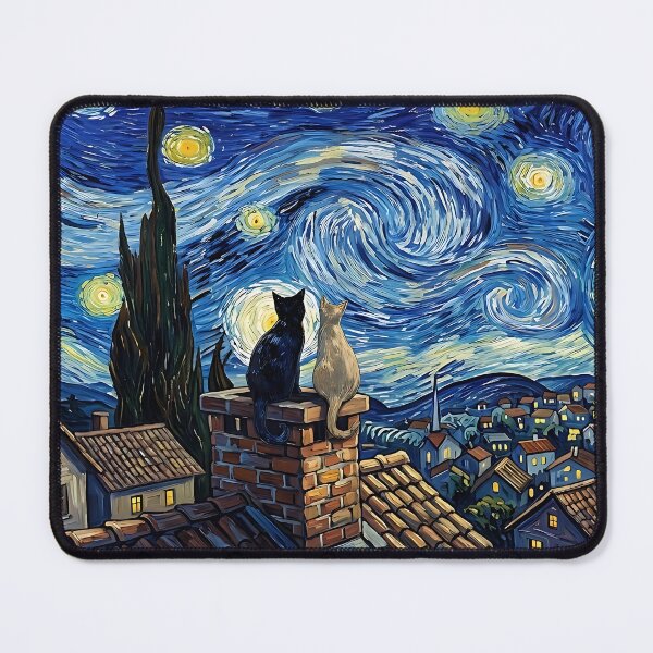 Item preview, VAN CATS. Cats Gazing at Starry Night Impressionist Art designed and sold by ToxicInkArt.