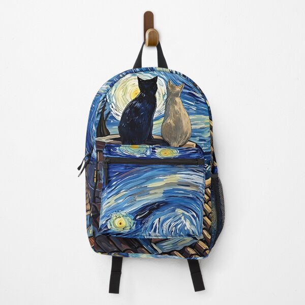 Item preview, VAN CATS. Cats Gazing at Starry Night Impressionist Art designed and sold by ToxicInkArt.