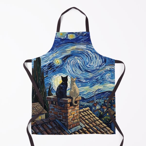 Item preview, VAN CATS. Cats Gazing at Starry Night Impressionist Art designed and sold by ToxicInkArt.