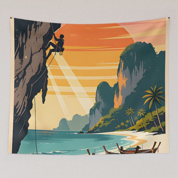Item preview,  Railay beach Retro Sunset Beach Poster Thailand designed and sold by Spirit of Siam.