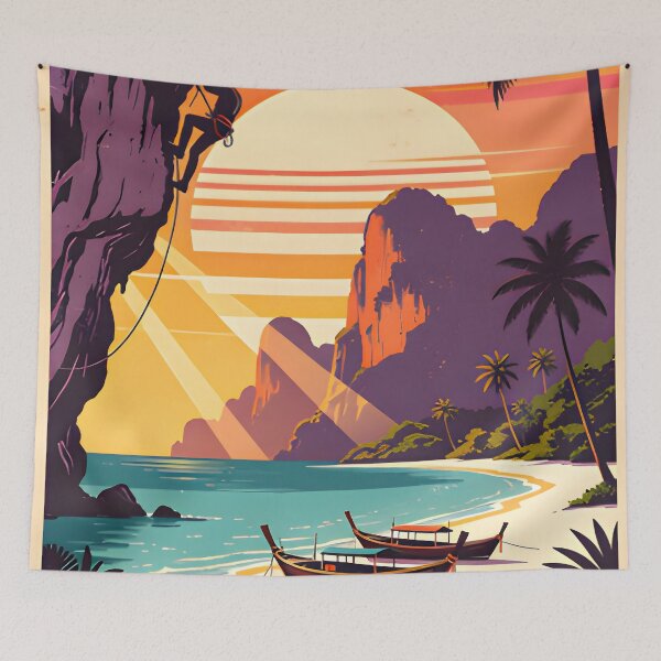 Item preview, Railay Beach Retro Sunset Beach Poster Thailand designed and sold by Spirit of Siam.