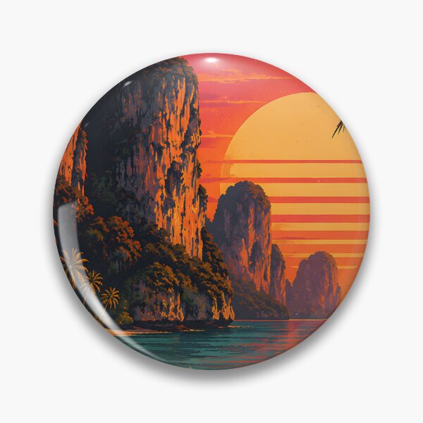 Item preview, Railay Beach Retro Sunset Poster Thailand Tropical Beach Art designed and sold by Spirit of Siam.