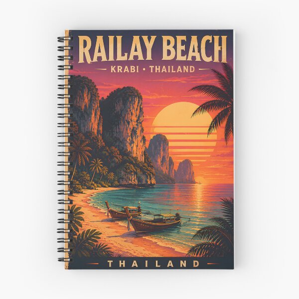 Item preview, Railay Beach Retro Sunset Poster Thailand Tropical Beach Art designed and sold by Spirit of Siam.
