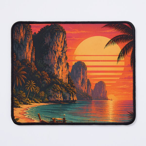 Item preview, Railay Beach Retro Sunset Poster Thailand Tropical Beach Art designed and sold by Spirit of Siam.