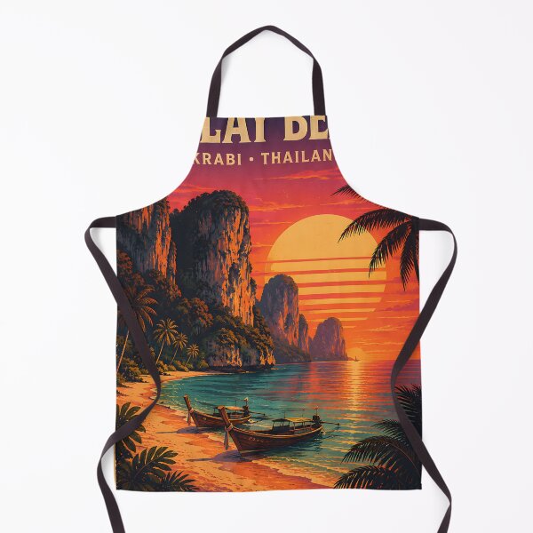 Item preview, Railay Beach Retro Sunset Poster Thailand Tropical Beach Art designed and sold by Spirit of Siam.