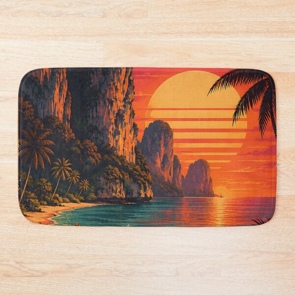 Item preview, Railay Beach Retro Sunset Poster Thailand Tropical Beach Art designed and sold by Spirit of Siam.