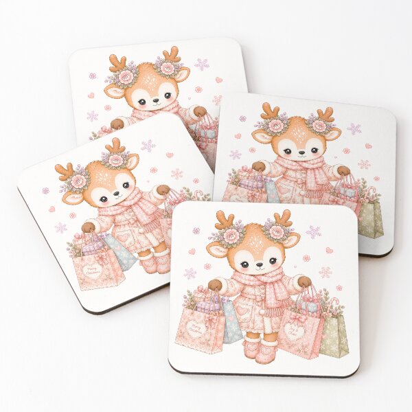 Artikelvorschau, Cute Reindeer Christmas Shopping | Kawaii Cottagecore Holiday Shopping Bags Pastel Christmas Illustration  Main Tag: entworfen und verkauft von looplandger.