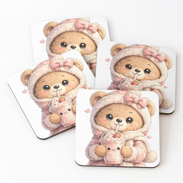 Item preview, Cute Teddy Bear Drinking Milkshake | Kawaii Sweet Treat Design designed and sold by VasiArtLab.