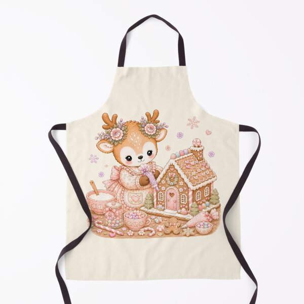Item preview, Cute Reindeer Decorating Gingerbread House | Kawaii Cottagecore Christmas Baking Pastel Holiday Illustration designed and sold by looplandger.