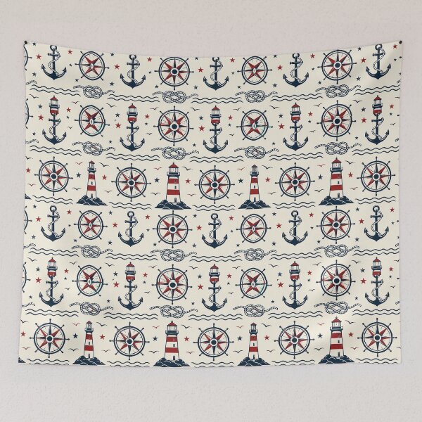 Item preview, Vintage Nautical Maritime Retro Seamless Pattern Print designed and sold by Inkworksbyshery.