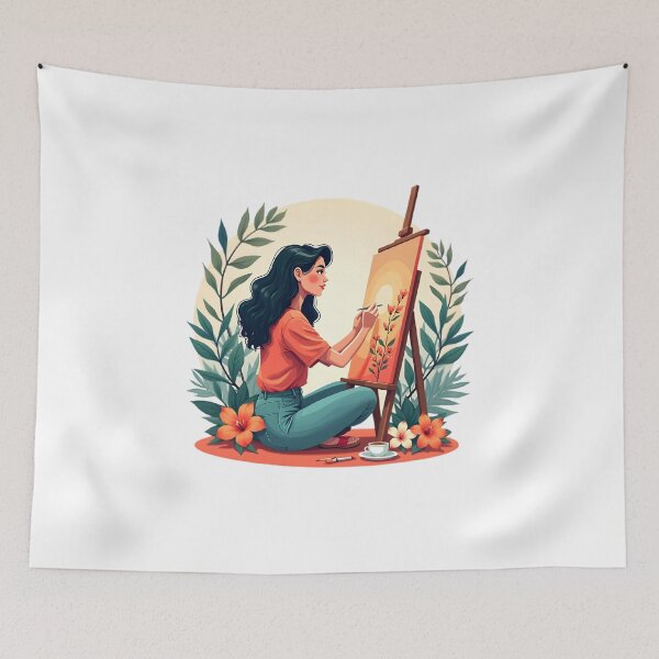Item preview, Girl Artist Painting Nature Warm Aesthetic designed and sold by Luna-Flow.