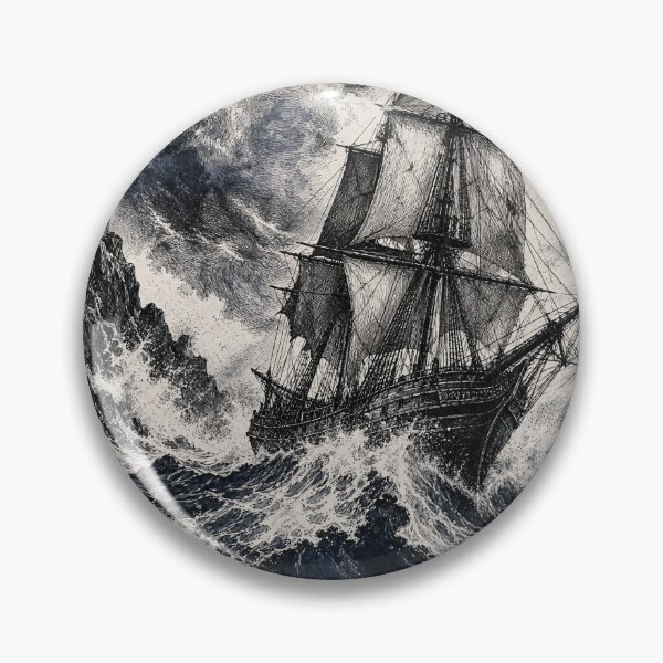 Item preview, Stormy Sea Ship – Maritime Ink Illustration in Black, White & Indigo designed and sold by Jandedan.