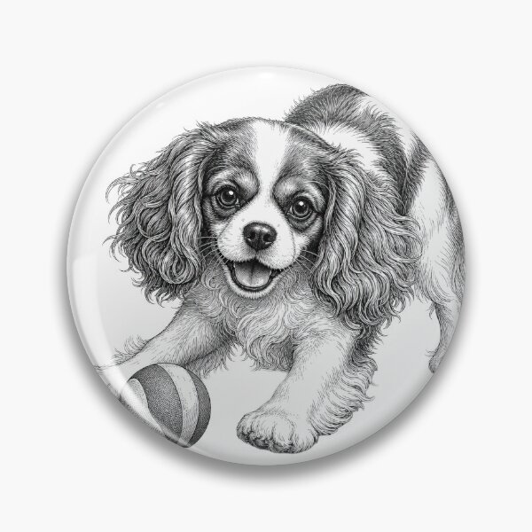 Item preview, Cavalier King Charles Spaniel Dog Playing Ball designed and sold by AntiqueImages.