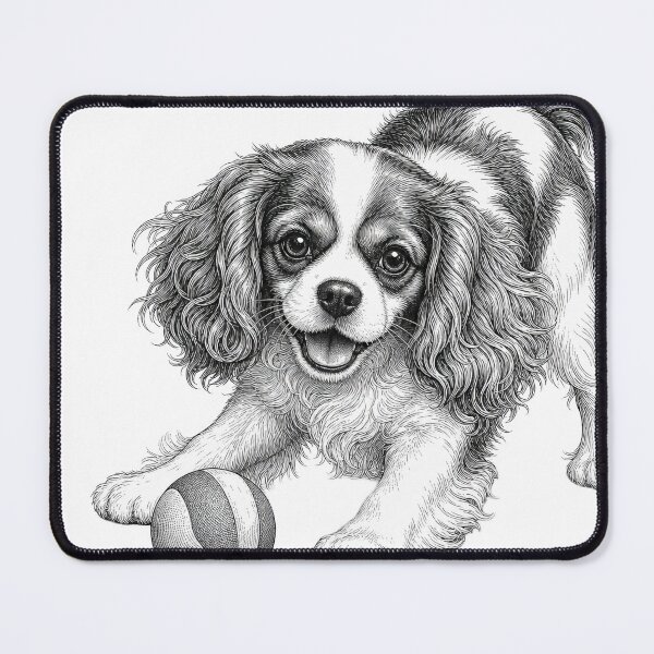 Item preview, Cavalier King Charles Spaniel Dog Playing Ball designed and sold by AntiqueImages.