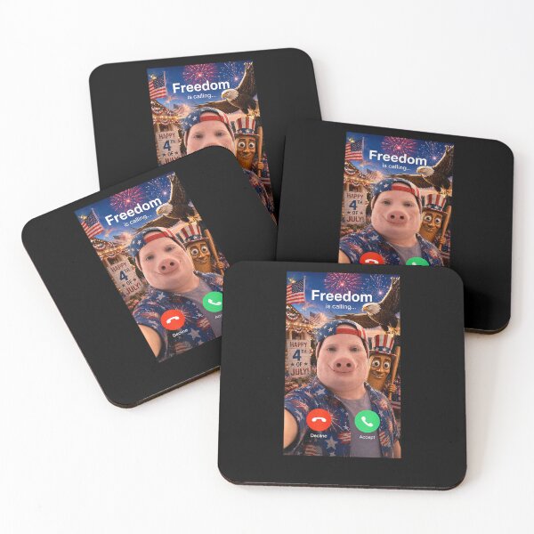 Item preview, Freedom is Calling John Pork Funny 4th of July Brainrot Meme designed and sold by MatherFisher.