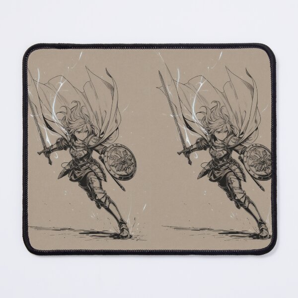 Item preview, Illustration - Androgynous Manga Warrior, Electric Sword and Ornamental Shield designed and sold by AnimeShin.