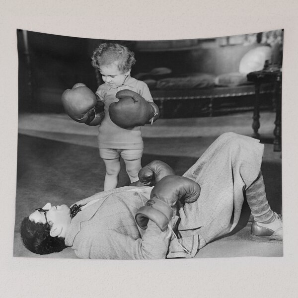 Item preview, Vintage going for the knockout girl power funny black and white photograph designed and sold by Astrid Arkhangelsky.
