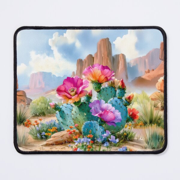 Item preview, Blooming Cactus Watercolor, Southwestern Desert Landscape designed and sold by MargaretWiktor.