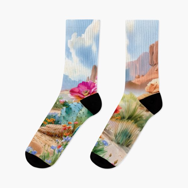Item preview, Blooming Cactus Watercolor, Southwestern Desert Landscape designed and sold by MargaretWiktor.
