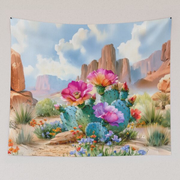 Item preview, Blooming Cactus Watercolor, Southwestern Desert Landscape designed and sold by MargaretWiktor.