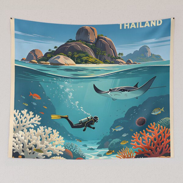 Item preview, Similan Islands Thailand Retro Sunset Travel Poster – Andaman Sea Coastal Artwork designed and sold by Spirit of Siam.